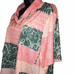 Vintage 80s/90s HABAND Peach/Green Print Blouse/Top~XL